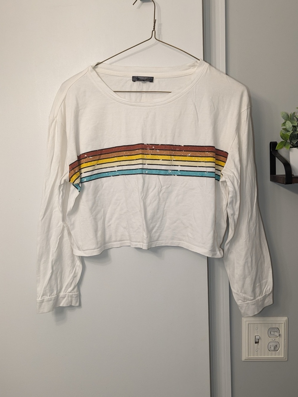 Rainbow Stripe Long Sleeve Crop Top T-shirt